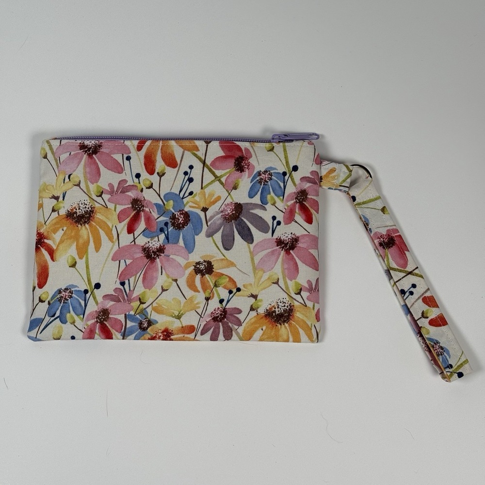 Handmade Wristlet Zipper Pouch Purse Clutch Lightweight Strap New Flowers